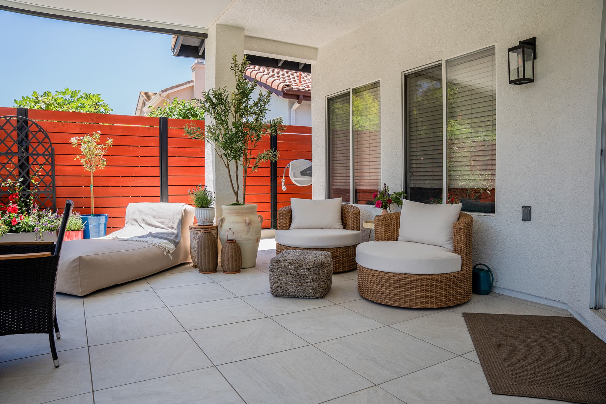 Backyard remodel with artificial turf, pavers and patio cover