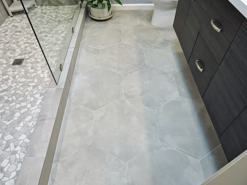 Bathroom Remodel Grey Hexagon Floor Tile