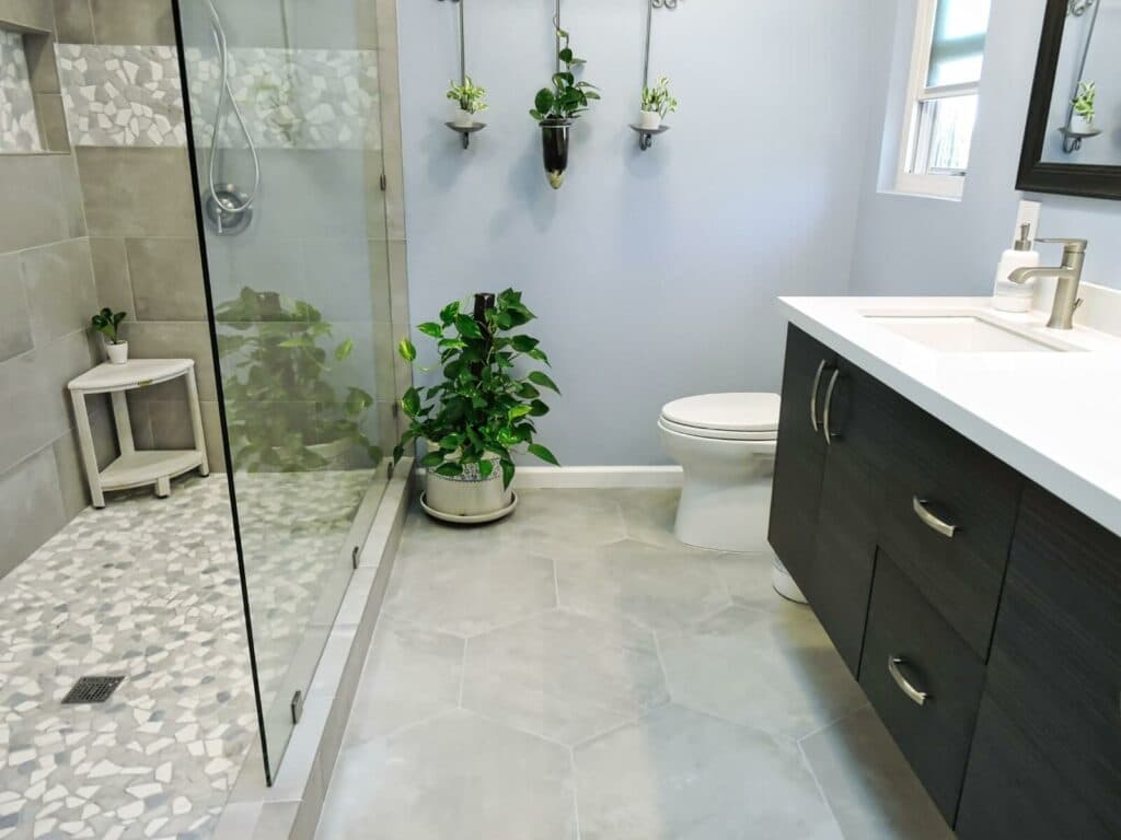 Bathroom Remodel with Glass Sliding Shower Doors